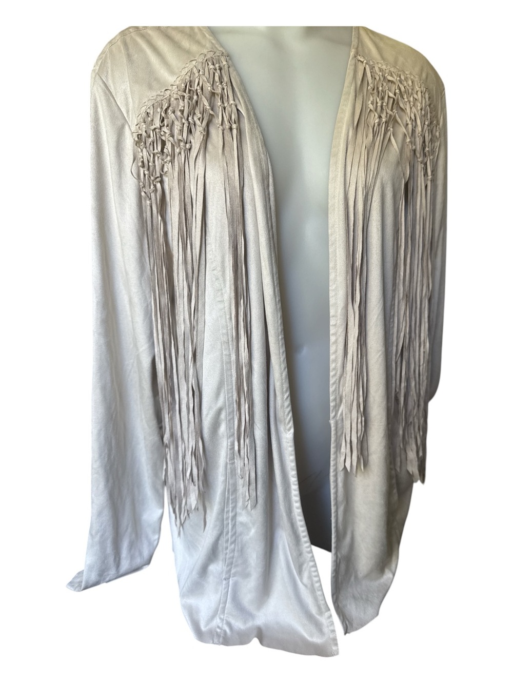 Chico’s faux leather Fantastic Fringe jacket. Chico’s size 3 NWT